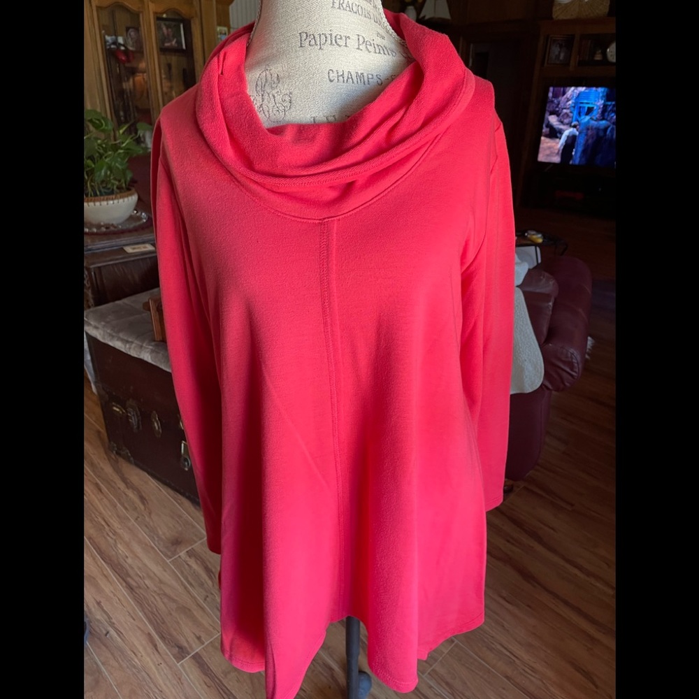 Two turtlenecks, cowl neck tops both size XL.  One red and one black.